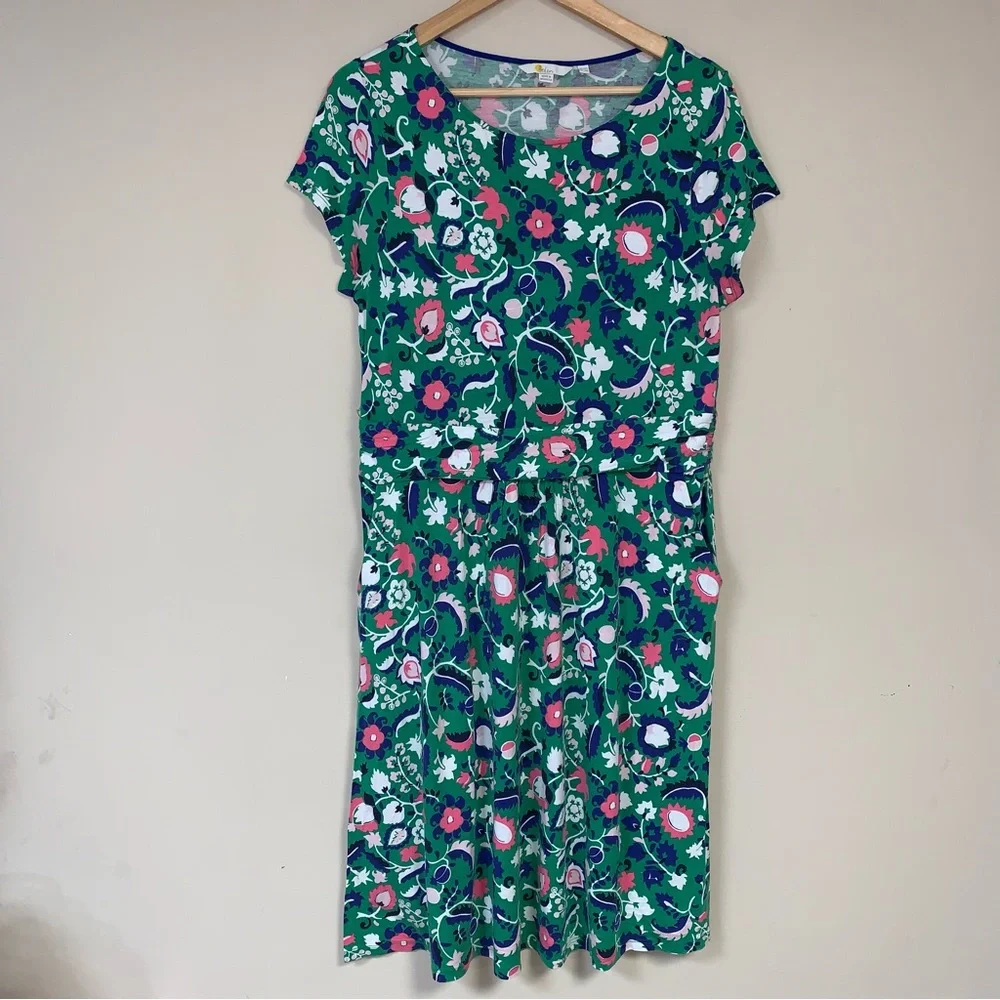 BODEN Dress Womens 12 Amelie Floral Green Jersey Soft Paisley Comfortable Summer - Picture 4 of 11
